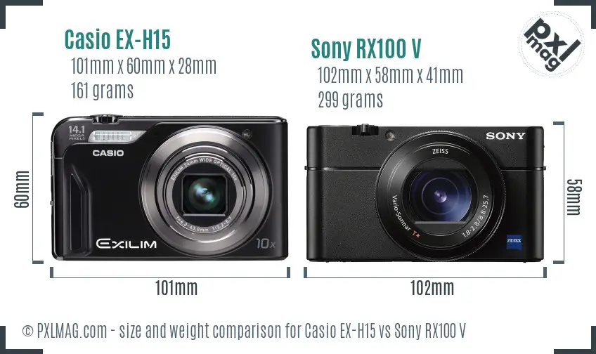 Casio EX-H15 vs Sony RX100 V size comparison