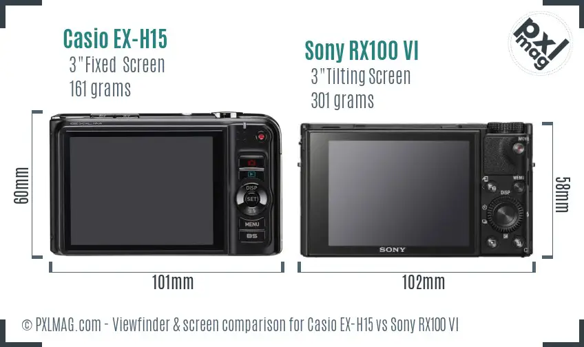 Casio EX-H15 vs Sony RX100 VI Screen and Viewfinder comparison