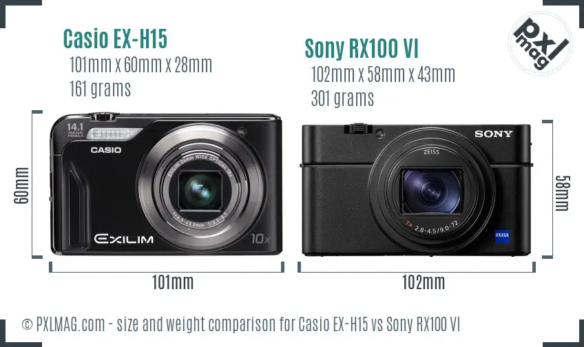 Casio EX-H15 vs Sony RX100 VI size comparison