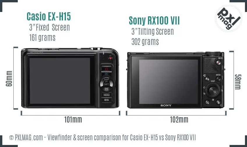 Casio EX-H15 vs Sony RX100 VII Screen and Viewfinder comparison