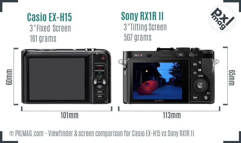 Casio EX-H15 vs Sony RX1R II Screen and Viewfinder comparison