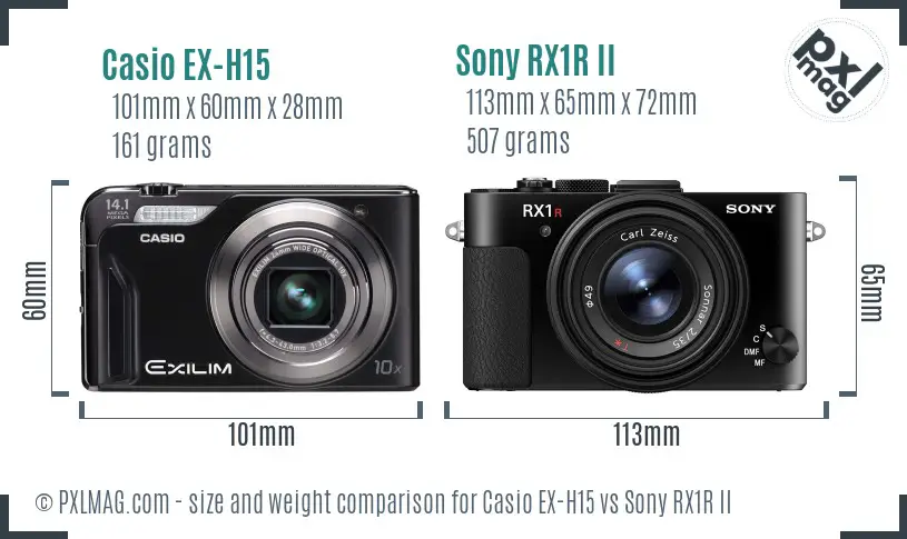 Casio EX-H15 vs Sony RX1R II size comparison