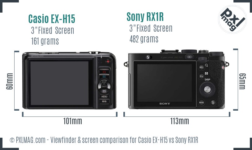 Casio EX-H15 vs Sony RX1R Screen and Viewfinder comparison