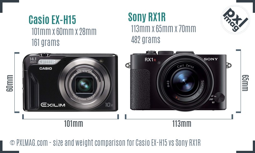 Casio EX-H15 vs Sony RX1R size comparison