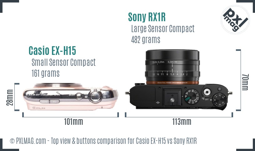 Casio EX-H15 vs Sony RX1R top view buttons comparison