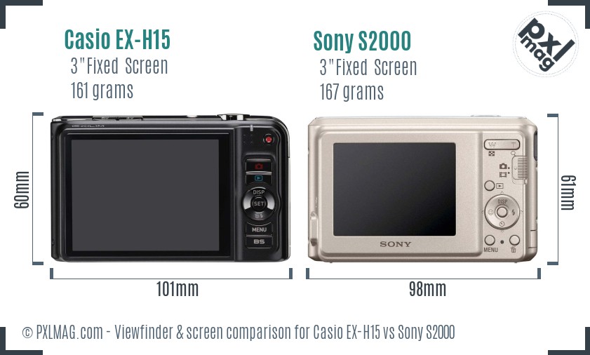 Casio EX-H15 vs Sony S2000 Screen and Viewfinder comparison