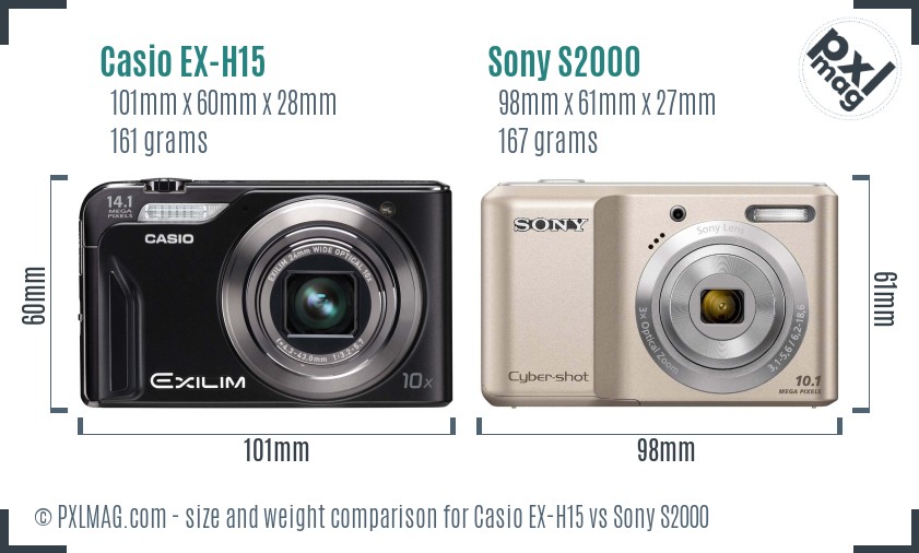 Casio EX-H15 vs Sony S2000 size comparison