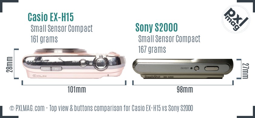 Casio EX-H15 vs Sony S2000 top view buttons comparison
