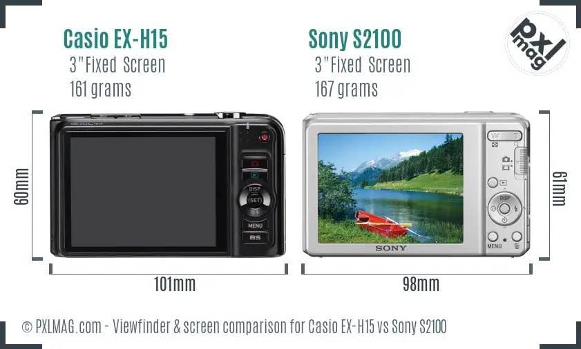 Casio EX-H15 vs Sony S2100 Screen and Viewfinder comparison