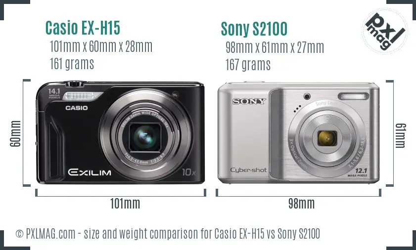 Casio EX-H15 vs Sony S2100 size comparison