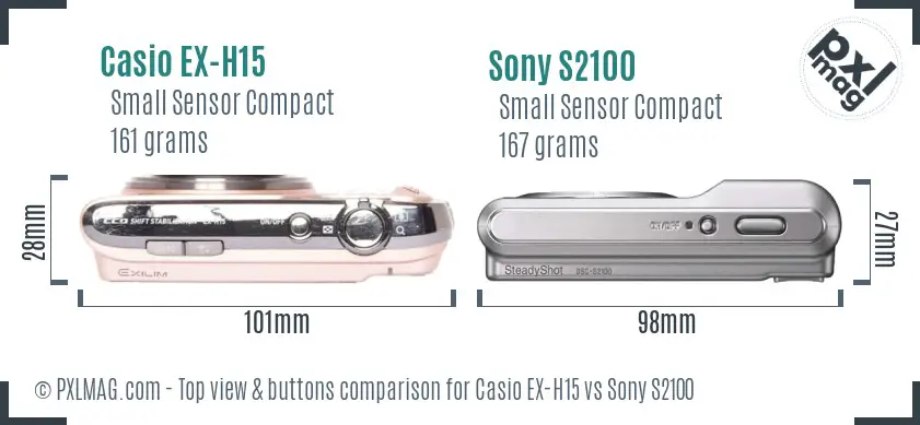 Casio EX-H15 vs Sony S2100 top view buttons comparison