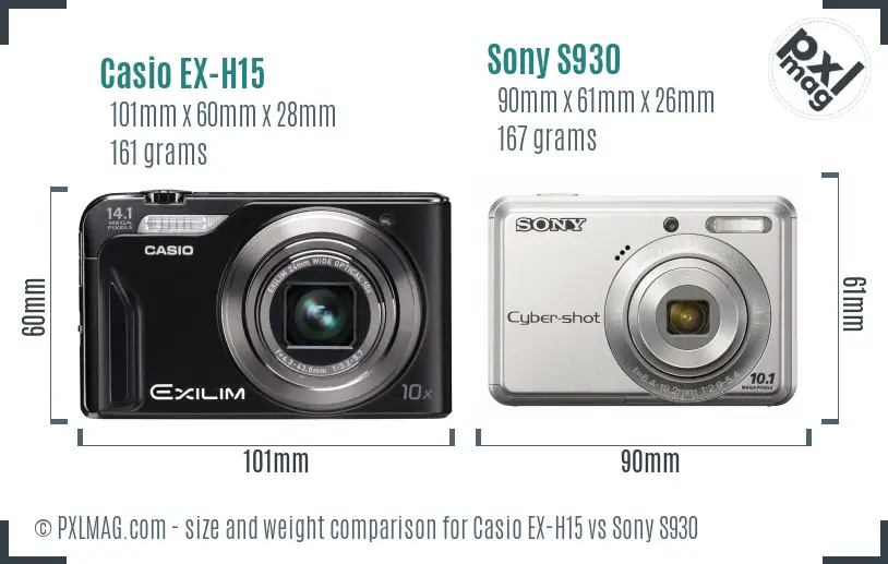 Casio EX-H15 vs Sony S930 size comparison