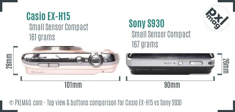 Casio EX-H15 vs Sony S930 top view buttons comparison