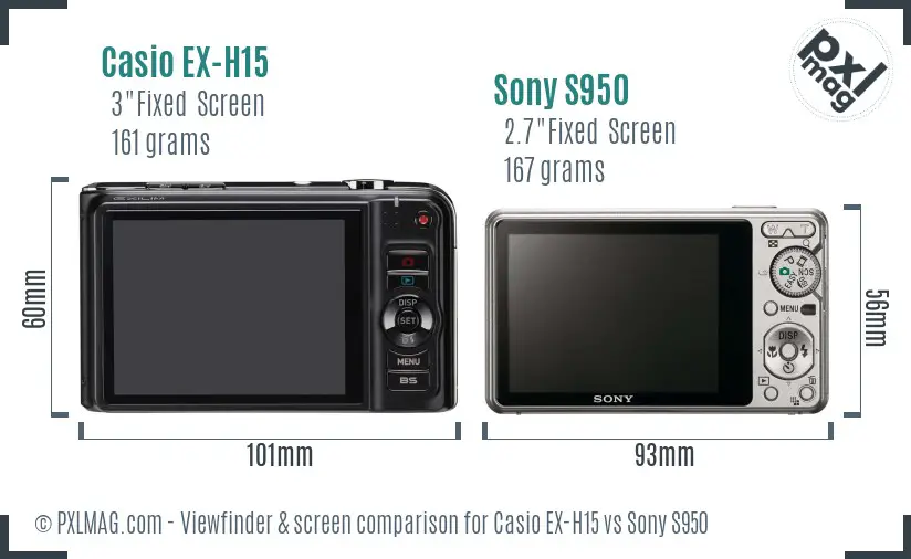 Casio EX-H15 vs Sony S950 Screen and Viewfinder comparison
