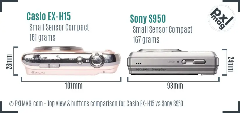 Casio EX-H15 vs Sony S950 top view buttons comparison