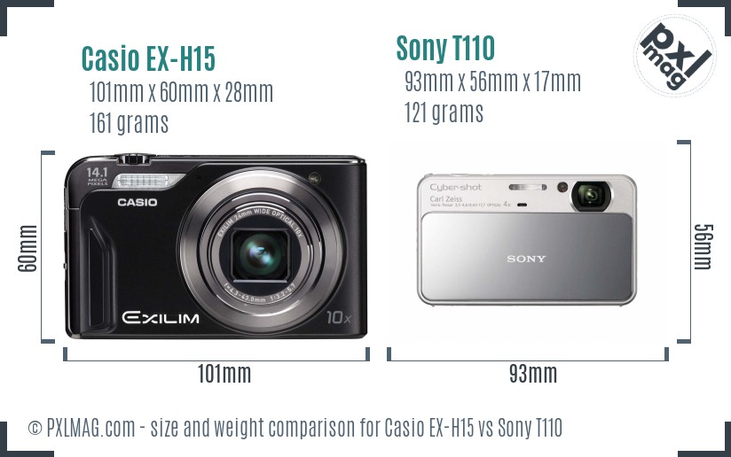 Casio EX-H15 vs Sony T110 size comparison Casio EX-H15 vs Sony T110 size comparison