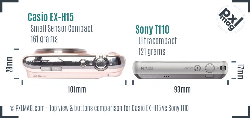 Casio EX-H15 vs Sony T110 top view buttons comparison