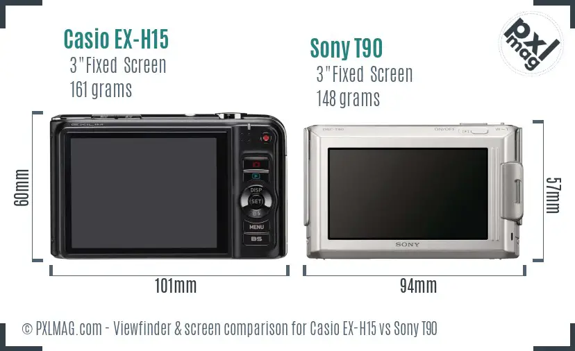 Casio EX-H15 vs Sony T90 Screen and Viewfinder comparison