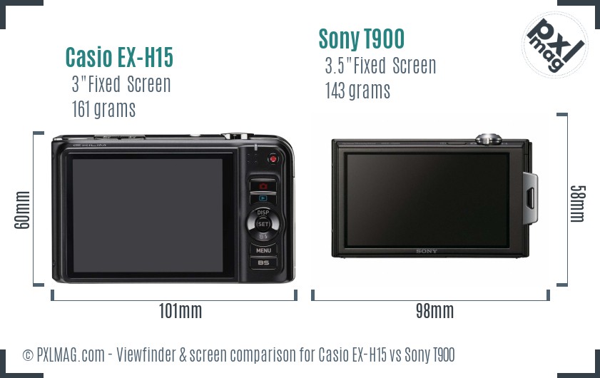 Casio EX-H15 vs Sony T900 Screen and Viewfinder comparison