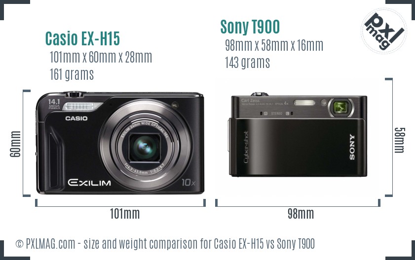 Casio EX-H15 vs Sony T900 size comparison