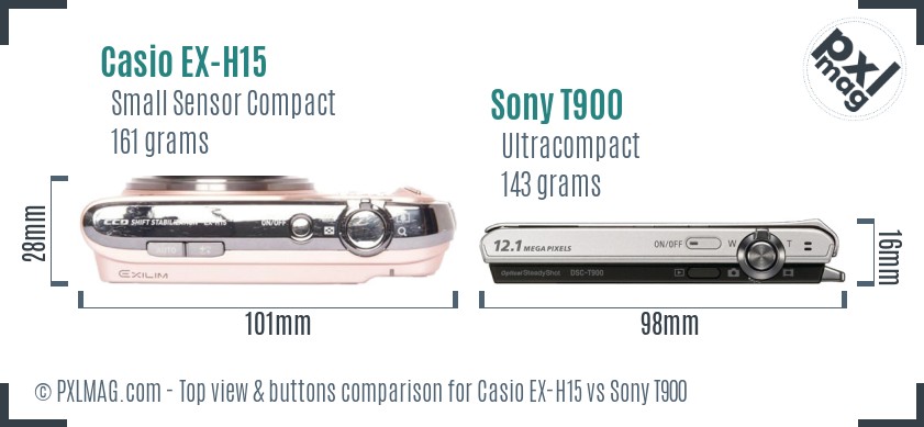 Casio EX-H15 vs Sony T900 top view buttons comparison
