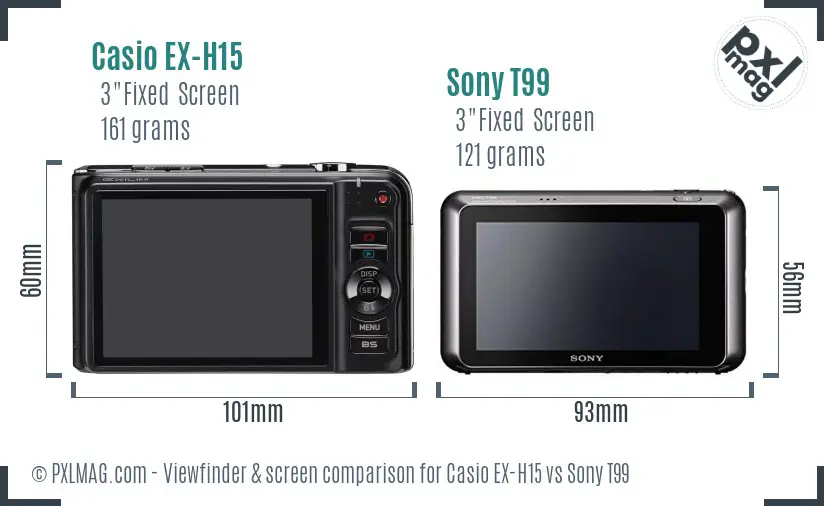 Casio EX-H15 vs Sony T99 Screen and Viewfinder comparison