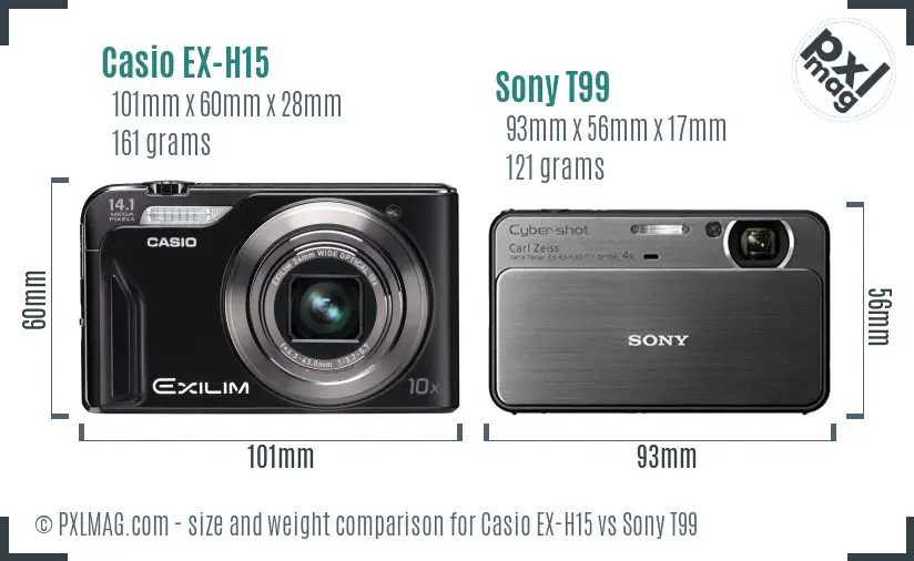 Casio EX-H15 vs Sony T99 size comparison