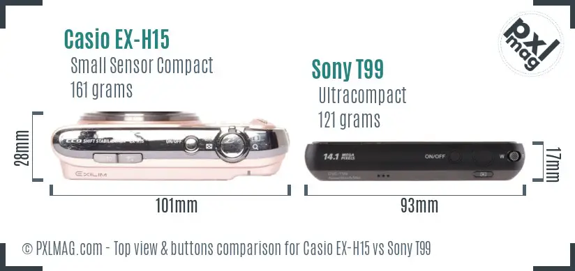 Casio EX-H15 vs Sony T99 top view buttons comparison