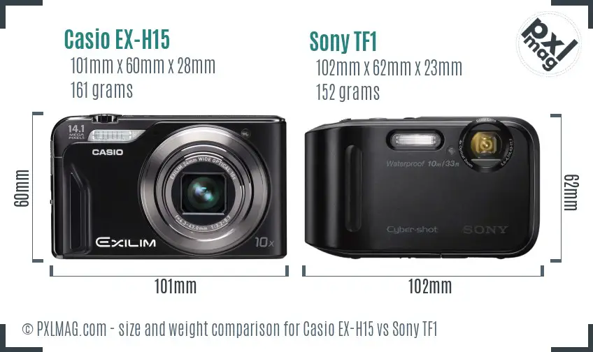 Casio EX-H15 vs Sony TF1 size comparison