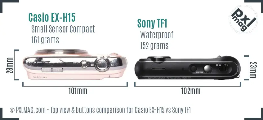 Casio EX-H15 vs Sony TF1 top view buttons comparison