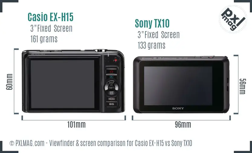 Casio EX-H15 vs Sony TX10 Screen and Viewfinder comparison