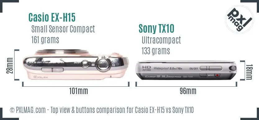Casio EX-H15 vs Sony TX10 top view buttons comparison
