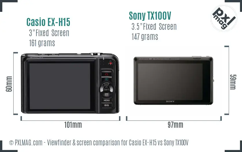 Casio EX-H15 vs Sony TX100V Screen and Viewfinder comparison