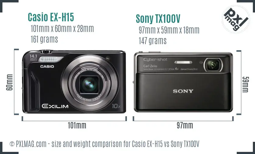Casio EX-H15 vs Sony TX100V size comparison