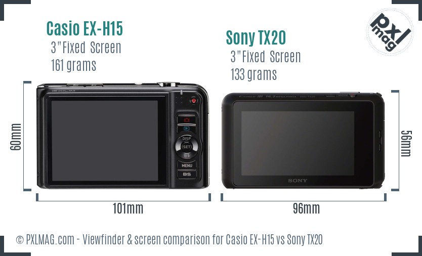 Casio EX-H15 vs Sony TX20 Screen and Viewfinder comparison