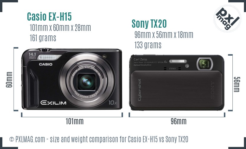 Casio EX-H15 vs Sony TX20 size comparison
