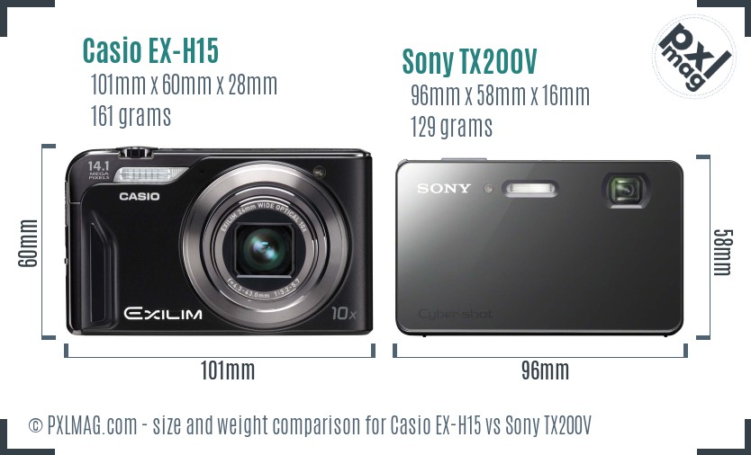 Casio EX-H15 vs Sony TX200V size comparison