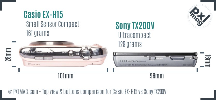 Casio EX-H15 vs Sony TX200V top view buttons comparison
