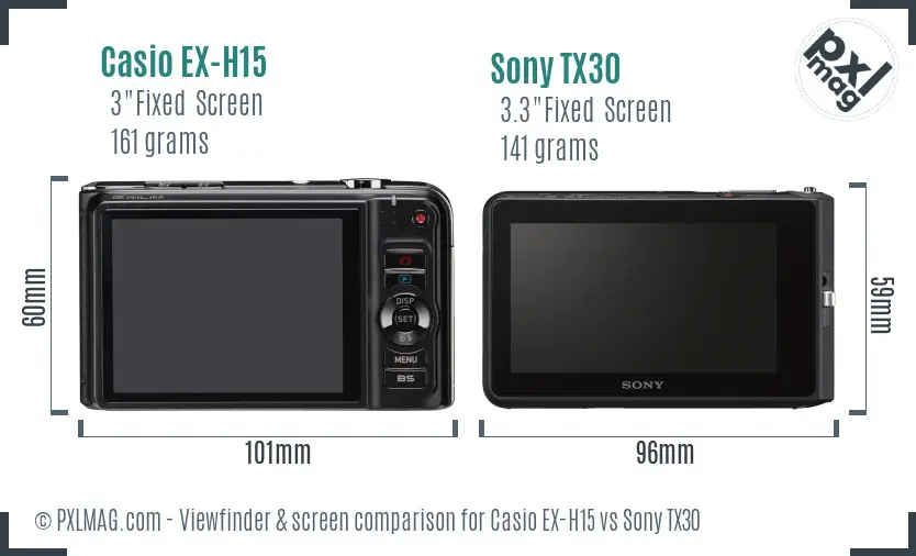 Casio EX-H15 vs Sony TX30 Screen and Viewfinder comparison