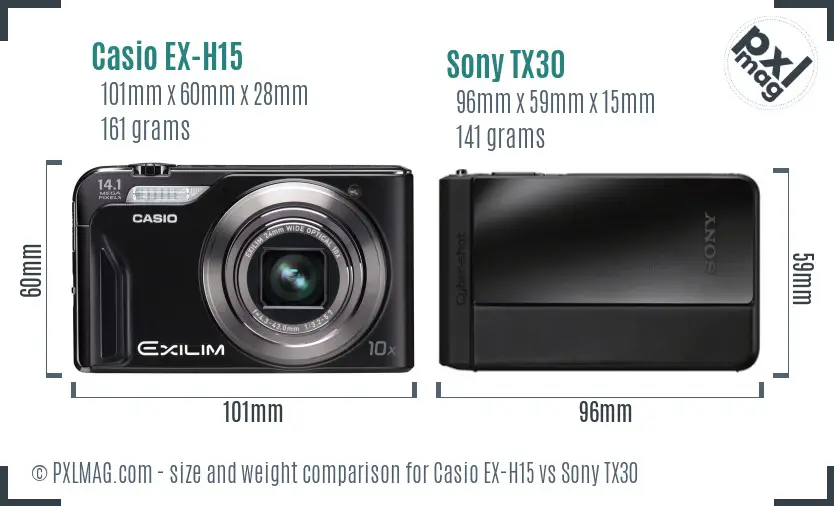 Casio EX-H15 vs Sony TX30 size comparison