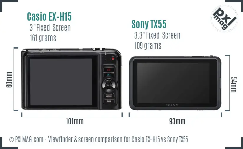 Casio EX-H15 vs Sony TX55 Screen and Viewfinder comparison Casio EX-H15 vs Sony TX55 Screen and Viewfinder comparison