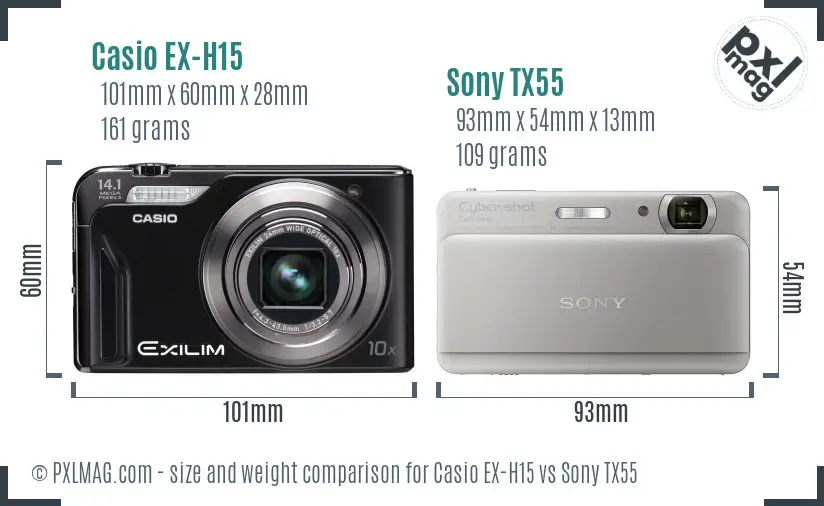 Casio EX-H15 vs Sony TX55 size comparison Casio EX-H15 vs Sony TX55 size comparison