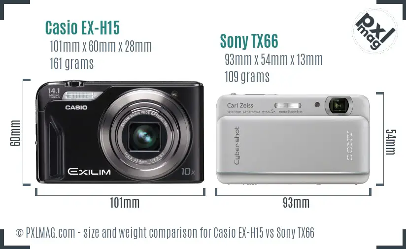 Casio EX-H15 vs Sony TX66 size comparison Casio EX-H15 vs Sony TX66 size comparison