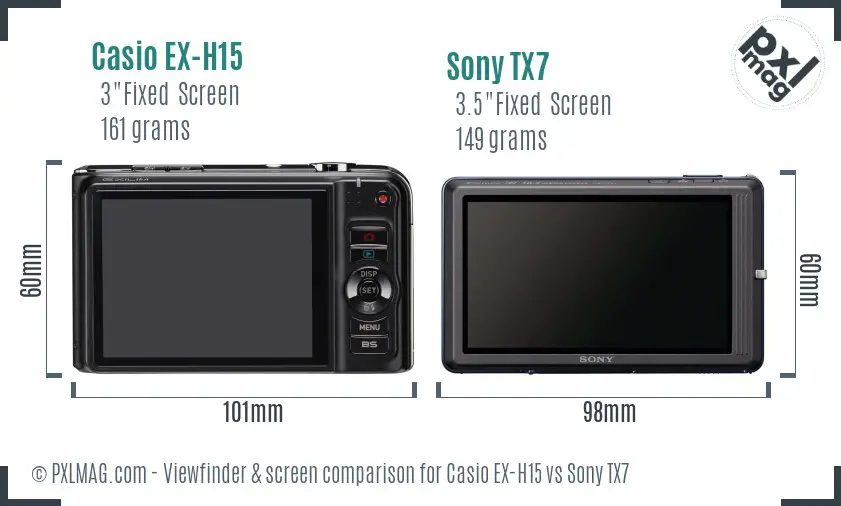Casio EX-H15 vs Sony TX7 Screen and Viewfinder comparison
