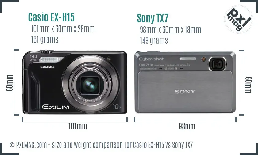 Casio EX-H15 vs Sony TX7 size comparison
