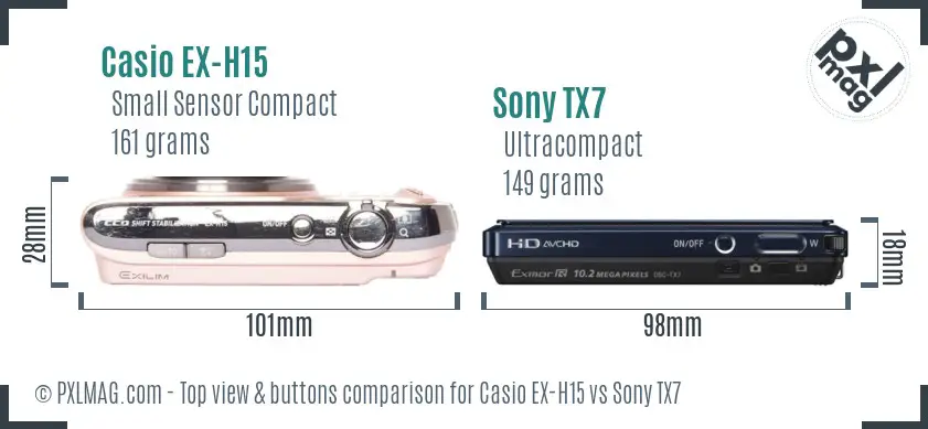 Casio EX-H15 vs Sony TX7 top view buttons comparison