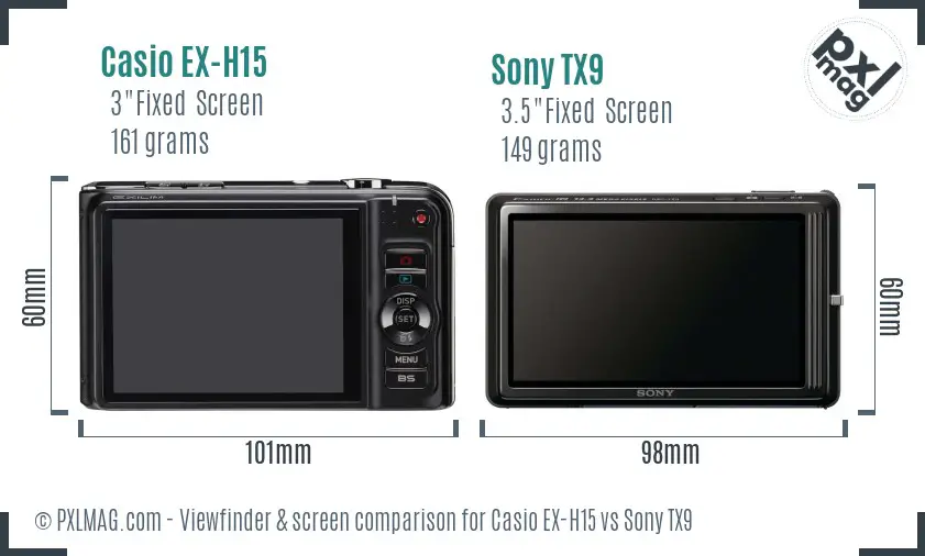 Casio EX-H15 vs Sony TX9 Screen and Viewfinder comparison