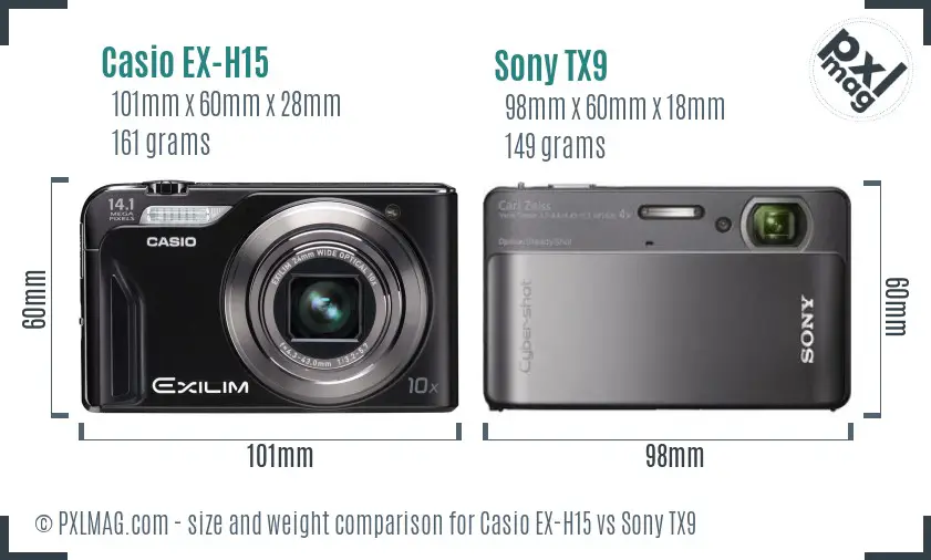 Casio EX-H15 vs Sony TX9 size comparison