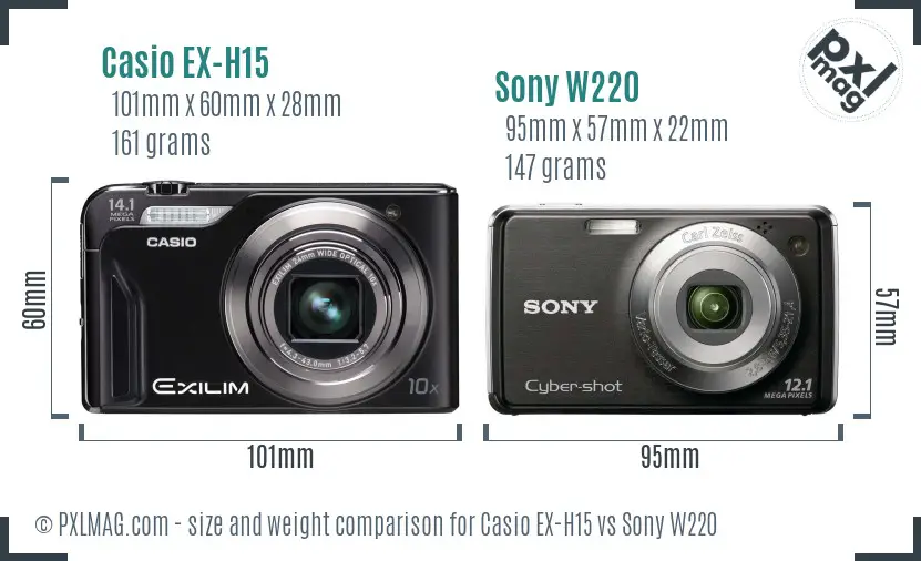 Casio EX-H15 vs Sony W220 size comparison Casio EX-H15 vs Sony W220 size comparison