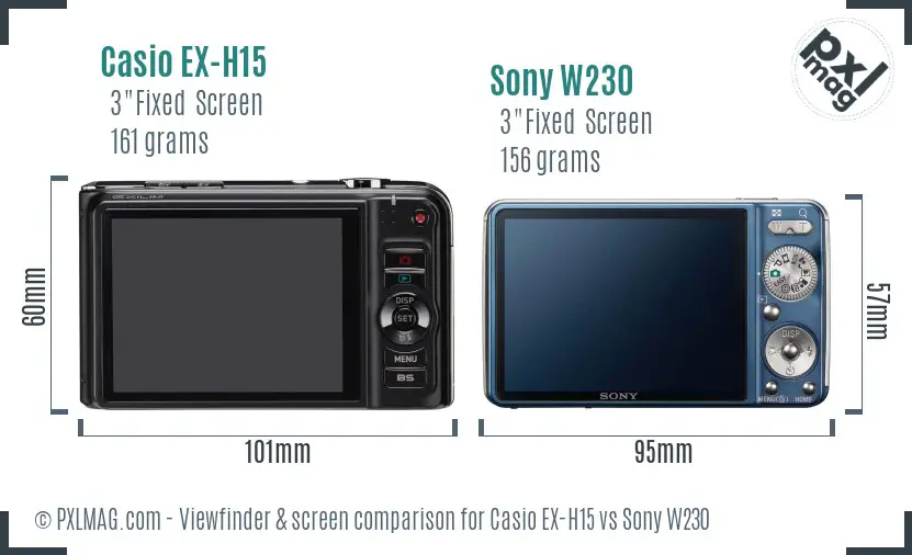 Casio EX-H15 vs Sony W230 Screen and Viewfinder comparison